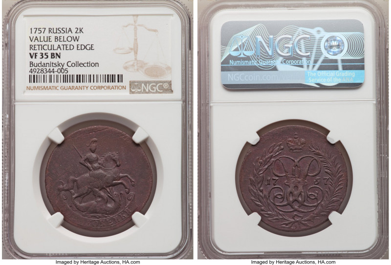 Elizabeth Pair of Certified copper 2 Kopecks NGC, 1) 2 Kopecks 1757 - VF35 Brown...