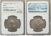 Elizabeth Poltina (1/2 Rouble) 1742-MMД VF20 NGC, Moscow mint, KM-C18.1, Bit-140 (R). Dove-gray patina, with moderate marks and the strike is slightly...