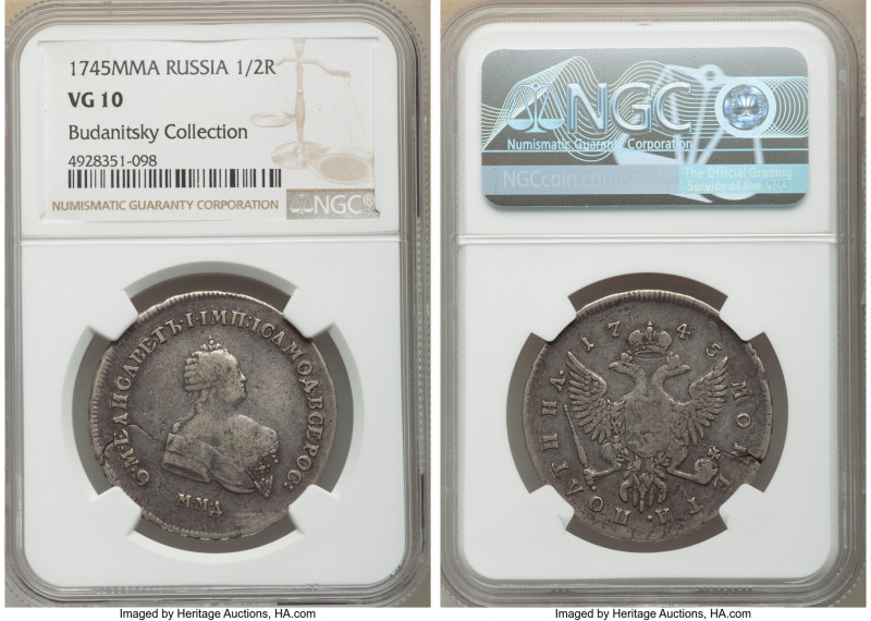 Elizabeth Poltina (1/2 Rouble) 1745-MMД VG10 NGC, Moscow mint, KM-C18.1, Bit-148...