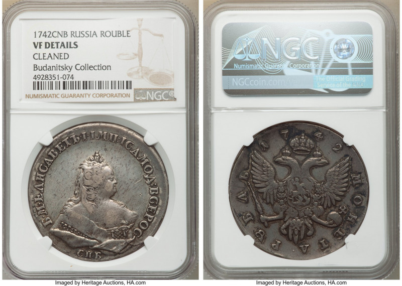 Elizabeth Rouble 1742-CПБ VF Details (Cleaned) NGC, St. Petersburg mint, KM-C19b...