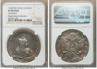 Elizabeth Rouble 1743-CПБ VF Details (Cleaned) NGC, St. Petersburg mint, KM-C19B.4, Bitkin-251. Period after BCEPOC. Nicely retoned a medium gray colo...