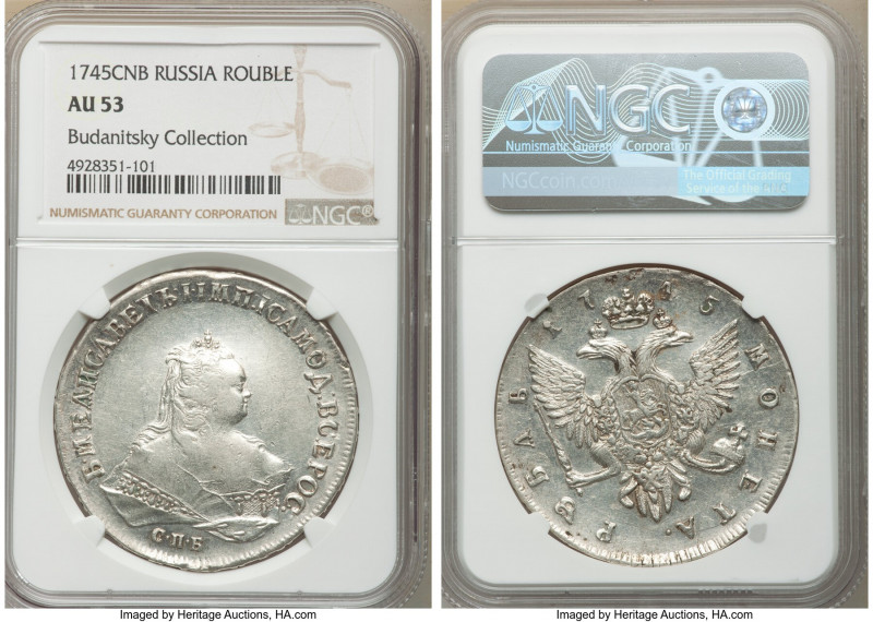 Elizabeth Rouble 1745-CПБ AU53 NGC, St. Petersburg mint, KM-C19B.4, Bit-260, Lig...