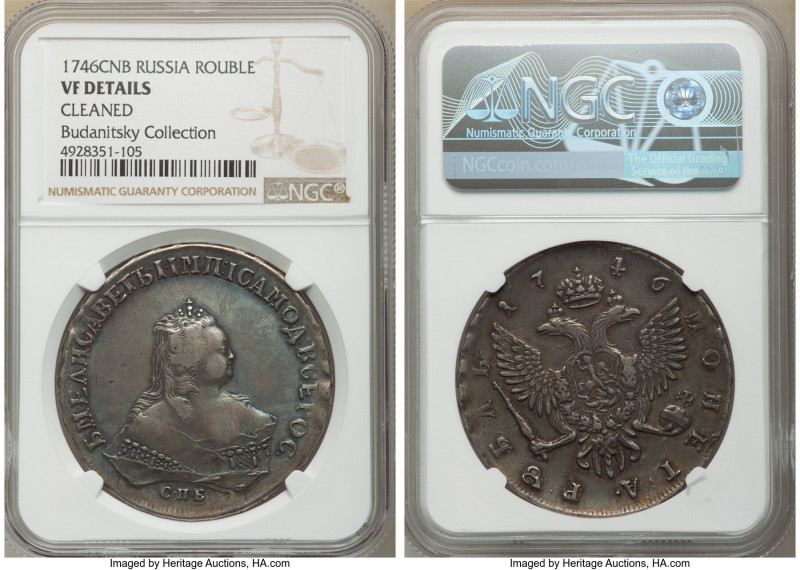 Elizabeth Rouble 1746-CПБ VF Details (Cleaned) NGC, St. Petersburg mint, KM-C19B...