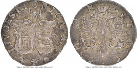 Livonia & Estonia. Elizabeth 4 Kopecks 1757 AU53 NGC, Moscow mint, KM2, Bit-641. Bold details, with minor marks. The surfaces display slate-gray tonin...