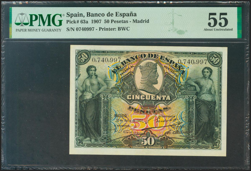 50 Pesetas. 15 de Julio de 1907. Sin serie. (Edifil 2021: 319, Pick: 63a). Inusu...