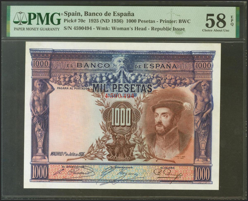 1000 Pesetas. 1 de Julio de 1925. Sin serie y numeración posterior a 3646000. (E...