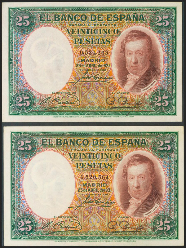 25 Pesetas. 25 de Abril de 1931. Sin serie. (Edifil 2021: 358). Conserva parte d...