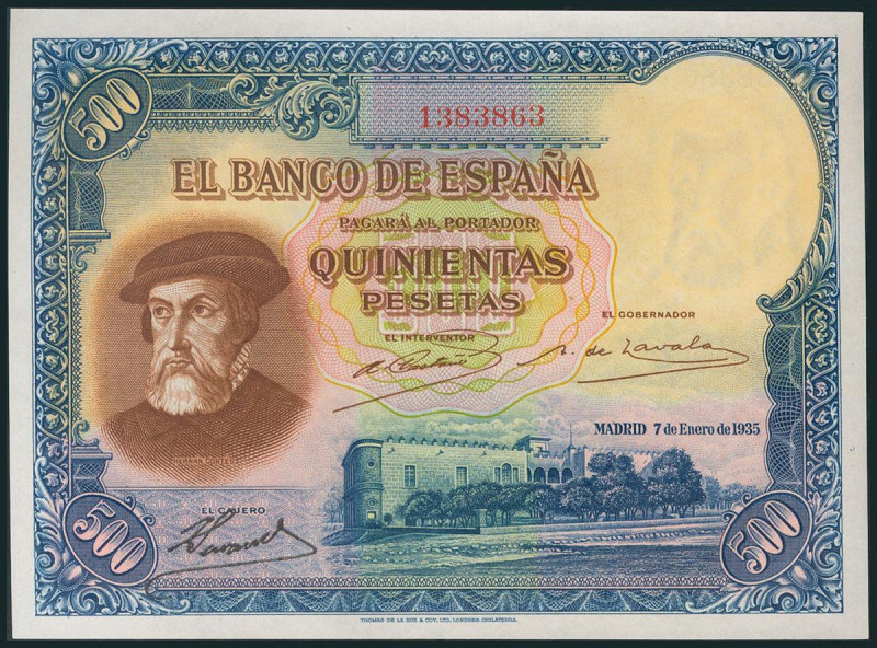500 Pesetas. 7 de Enero de 1935. Sin serie. (Edifil 2017: 365). Plancha y aprest...