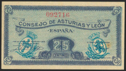25 Céntimos. 1937. Asturias y León. Sin serie. (Edifil 2021: 394). Apresto original, puntito de óxido. SC-.