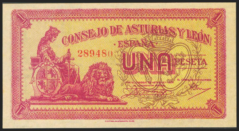 1 Peseta. 1937. Asturias y León. Sin serie. (Edifil 2021: 397). Apresto original...