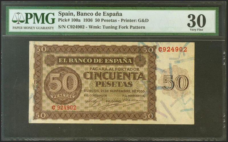 50 Pesetas. 21 de Noviembre de 1936. Serie C. (Edifil 2021: 420a, Pick: 100a). M...