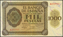 1000 Pesetas. 21 de Noviembre de 1936. Serie A. (Edifil 2021: 423). MBC.