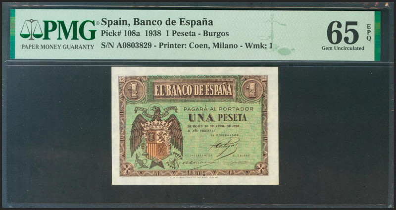 1 Pesetas. 30 de Abril de 1938. Serie A. (Edifil 2021: 428, Pick: 108a). Inusual...
