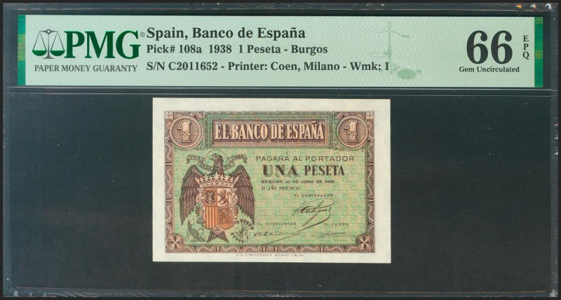 1 Pesetas. 30 de Abril de 1938. Serie C. (Edifil 2021: 428a, Pick: 108a). Inusua...