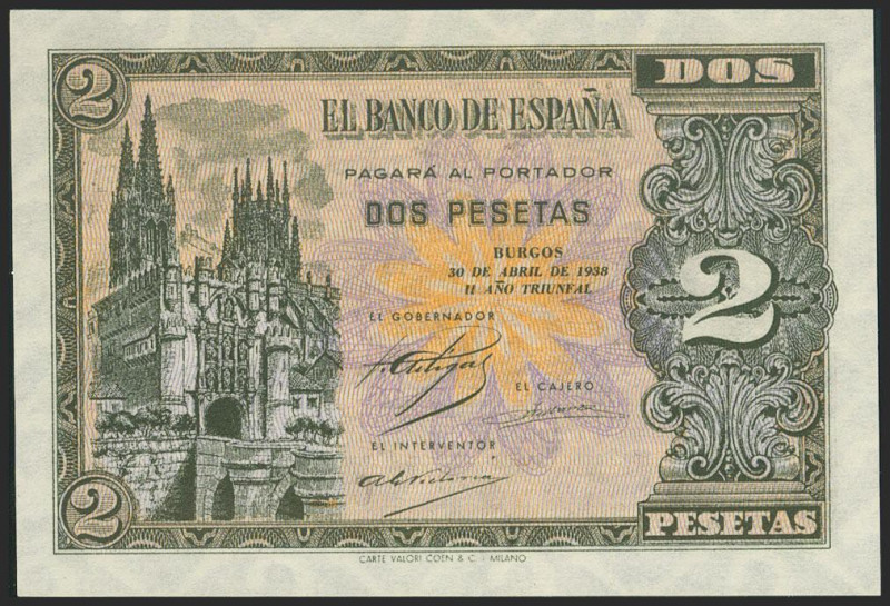 2 Pesetas. 30 de Abril de 1938. Serie C. (Edifil 2021: 429a). Apresto original. ...