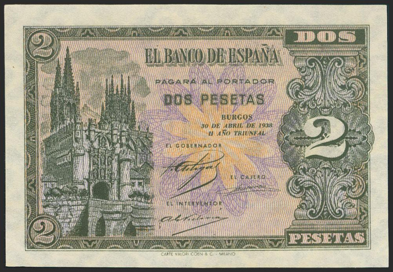2 Pesetas. 30 de Abril de 1938. Serie C. (Edifil 2021: 429a). Apresto original. ...