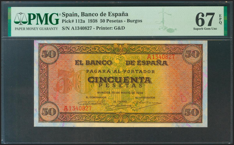 50 Pesetas. 20 de Mayo de 1938. Serie A. (Edifil 2021: 431, Pick: 112a). Rarísim...