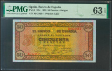 50 Pesetas. 20 de Mayo de 1938. Serie B. (Edifil 2021: 431a, Pick: 112a). Inusual en esta calidad, apresto original. SC. Encapsulado PMG63EPQ.