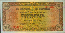 50 Pesetas. 20 de Mayo de 1938. Serie B. (Edifil 2021: 431a). Conserva gran parte del apresto original. EBC+.