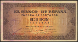 100 Pesetas. 20 de Mayo de 1938. Serie A. (Edifil 2021: 432). Conserva gran parte del apresto original. EBC+.