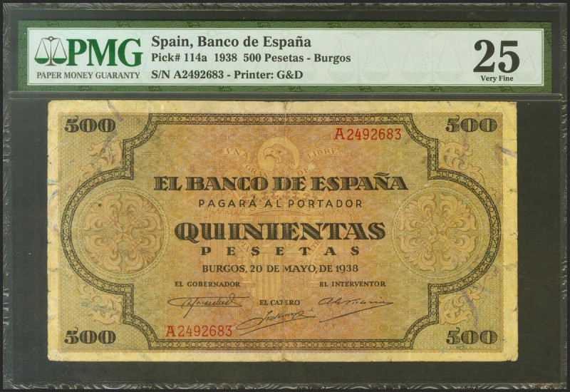 500 Pesetas. 20 de Mayo de 1938. Serie A. (Edifil 2021: 433). Reparado. MBC-. En...