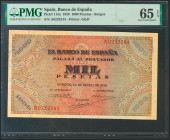 1000 Pesetas. 20 de Mayo de 1938. Serie A. (Edifil 2021: 434, Pick: 115a). Rarísimo, especialmente en esta calidad, apresto original. SC. Encapsulado ...