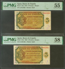 5 Pesetas. 10 de Agosto de 1938. Pareja correlativa. Serie L. (Edifil 2021: 435a, Pick: 110a). EBC+/EBC++. Encapsulados PMG55/58.