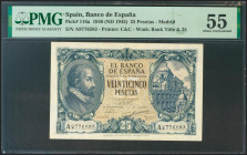 25 Pesetas. 9 de Enero de 1940. Serie A. (Edifil 2021: 436, Pick: 116a). EBC+. Encapsulado PMG55.