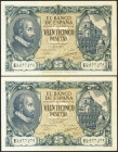 25 Pesetas. 9 de Enero de 1940. Pareja correlativa. Serie B. (Edifil 2021: 436a). Presenta gran parte del apresto original. EBC.
