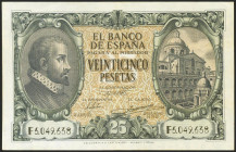 25 Pesetas. 9 de Enero de 1940. Serie F, última serie emitida. (Edifil 2021: 436a). Conserva gran parte del apresto original. EBC.