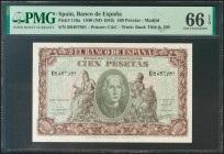 100 Pesetas. 9 de Enero de 1940. Serie B. (Edifil 2021: 438a, Pick: 118a). Raro en esta calidad, apresto original. SC. Encapsulado PMG66EPQ.