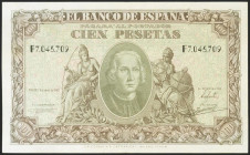 100 Pesetas. 9 de Enero de 1940. Serie F. (Edifil 2021: 438a). Conserva gran parte del apresto original. EBC.
