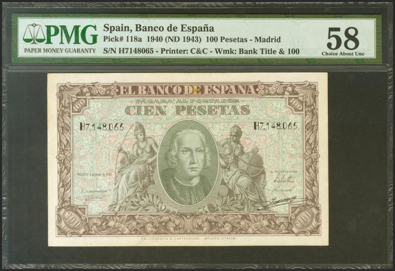 100 Pesetas. 9 de Enero de 1940. Serie H. (Edifil 2021: 438). EBC++. Encapsulado...