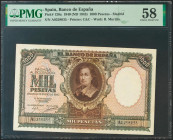 1000 Pesetas. 9 de Enero de 1940. Serie A. (Edifil 2021: 440, Pick: 120a). Raro en esta calidad. EBC++. Encapsulado PMG58.