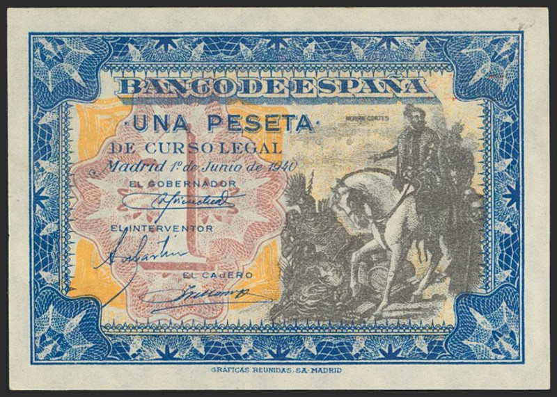 1 Peseta. 1 de Junio de 1940. Serie B. (Edifil 2021: 441a). Apresto original. SC...