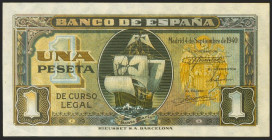 1 Peseta. 4 de Septiembre de 1940. Sin serie. (Edifil 2021: 442). Conserva todo el apresto original. SC-.