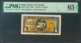 1 Pesetas. 4 de Septiembre de 1940. Serie A. (Edifil 2021: 442a, Pick: 122a). Inusual en esta calidad. SC. Encapsulado PMG65EPQ.
