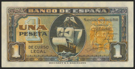 1 Peseta. 4 de Septiembre de 1940. Serie B. (Edifil 2021: 442a). Apresto original. SC.