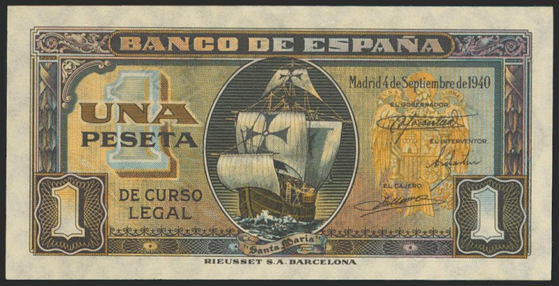 1 Peseta. 4 de Septiembre de 1940. Serie C. (Edifil 2021: 442a). Apresto origina...