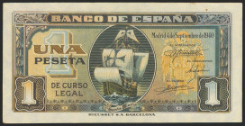 1 Peseta. 4 de Septiembre de 1940. Serie H. (Edifil 2021: 442a). Apresto original. SC.