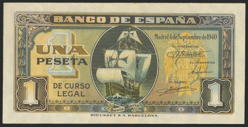 1 Peseta. 4 de Septiembre de 1940. Serie I, última serie emitida. (Edifil 2021: ...