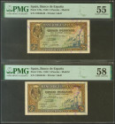 5 Pesetas. 4 de Septiembre de 1940. Pareja correlativa. Serie C. (Edifil 2021: 443a, Pick: 123a). EBC+/EBC++. Encapsulados PMG55/58.