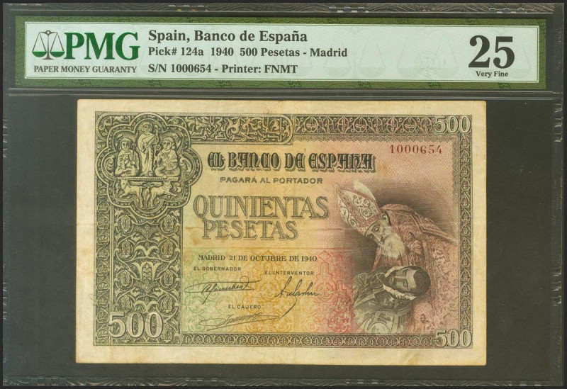 500 Pesetas. 21 de Octubre de 1940. Sin serie. (Edifil 2021: 444). MBC-. Encapsu...