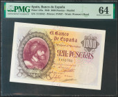 1000 Pesetas. 21 de Octubre de 1940. Sin serie. (Edifil 2021: 445, Pick: 125a). Extraordinariamente raro en esta calidad. SC. Encapsulado PMG64. (para...
