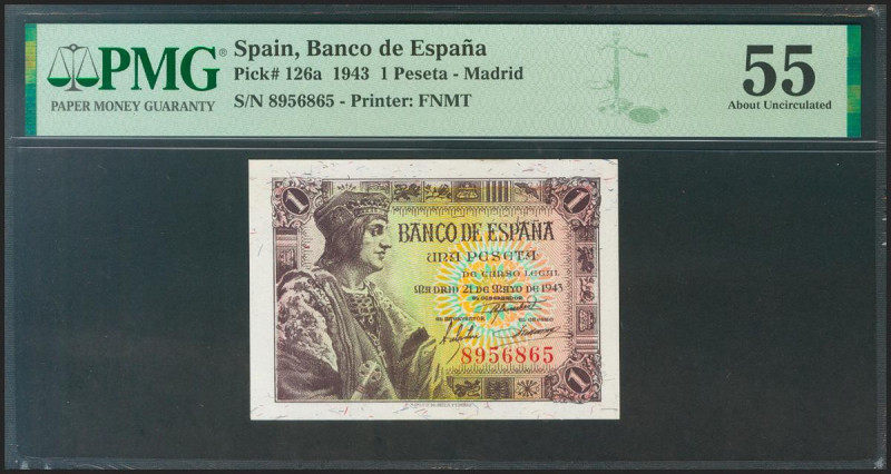 1 Pesetas. 21 de Mayo de 1943. Sin serie. (Edifil 2021: 447, Pick: 126a). EBC+. ...