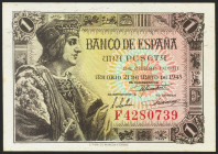1 Peseta. 21 de Mayo de 1943. Serie F. (Edifil 2021: 447a). Apresto original. SC-.