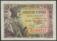 1 Peseta. 21 de Mayo de 1943. Serie J. (Edifil 2021: 447a). Apresto original. SC.