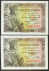 1 Peseta. 21 de Mayo de 1943. Pareja correlativa. Serie C. (Edifil 2021: 447a). Apresto original. SC.