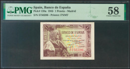 1 Pesetas. 15 de Junio de 1945. Sin serie. (Edifil 2021: 448, Pick: 128a). EBC++. Encapsulado PMG58.