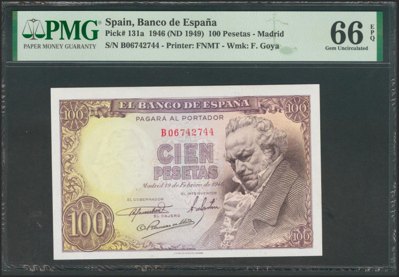 100 Pesetas. 19 de Febrero de 1946. Serie B. (Edifil 2017: 451b). Apresto origin...